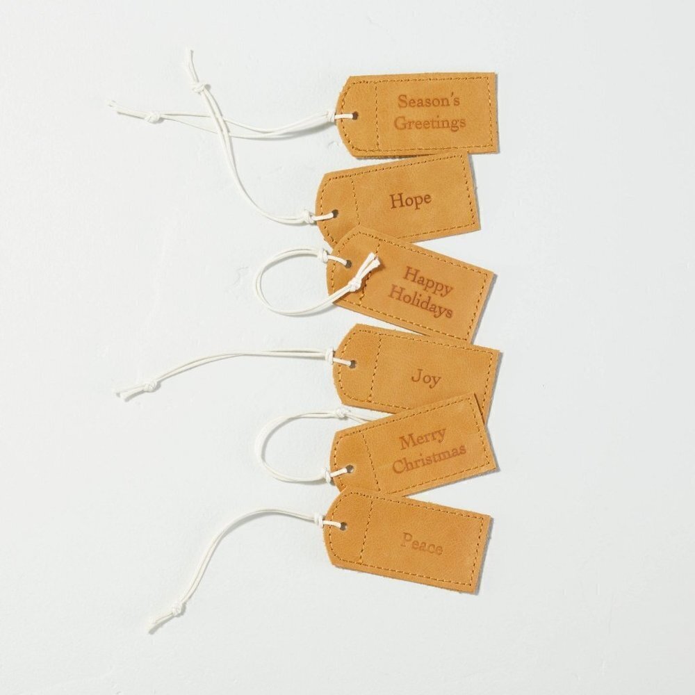6ct Holiday Quote Leather Gift Tag Set Brown - Hearth & Hand Magnolia, Target‎